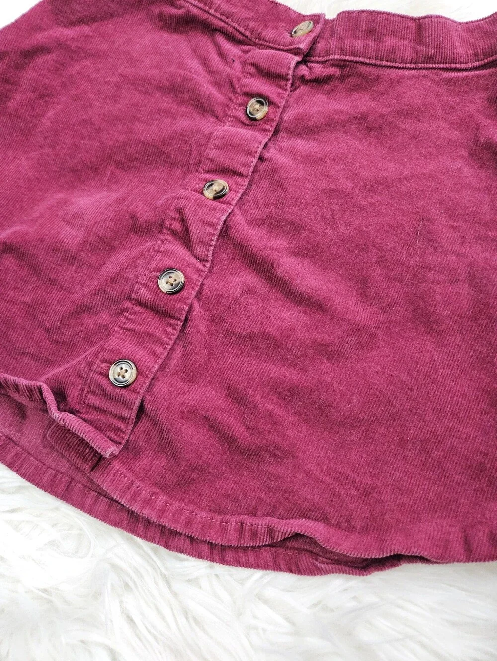 H&M Corduroy Button Front Mini Flare Skirt Pink Cranberry Boho Kids Girls 7-8Y